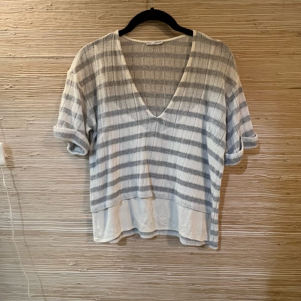 Zara white grey short sleeve T-shirt top tee layered striped Small